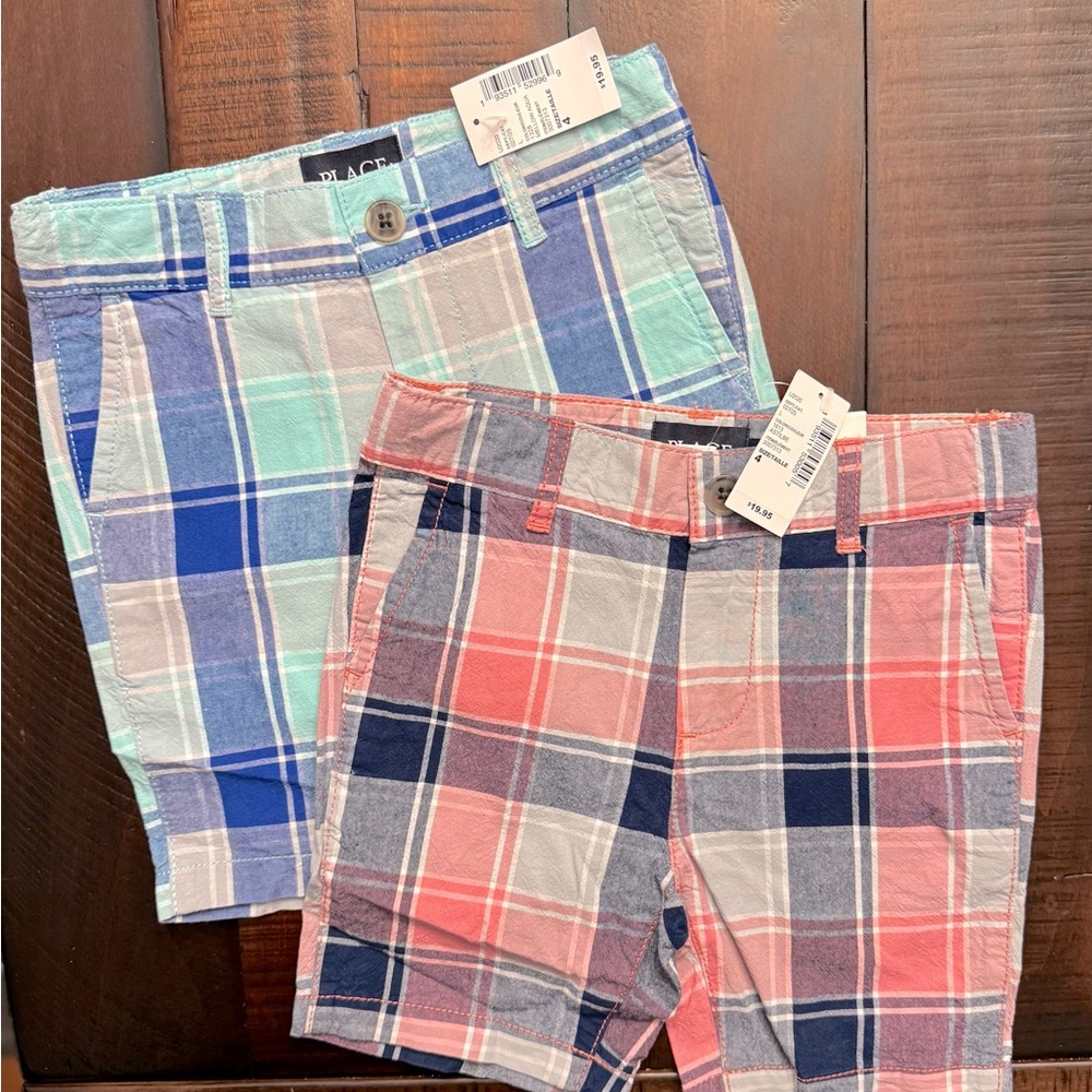 Children’s Place Plaid Shorts Set in Blue and Pink